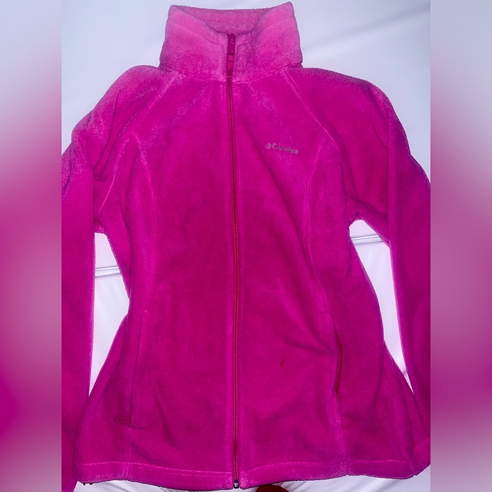 Soft, pink, warm women’s zip up jacket.
